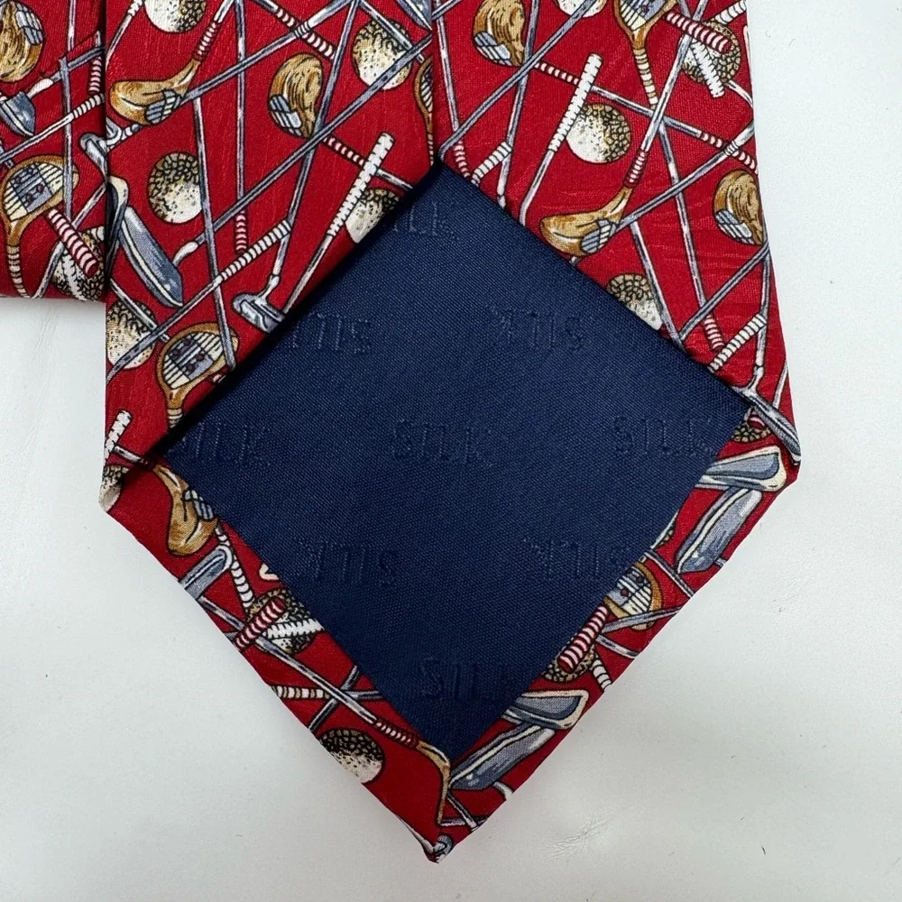MUSEUM ARTIFACTS vintage Handmade 100% Silk Tie Men's Red  Golf‎ Tie